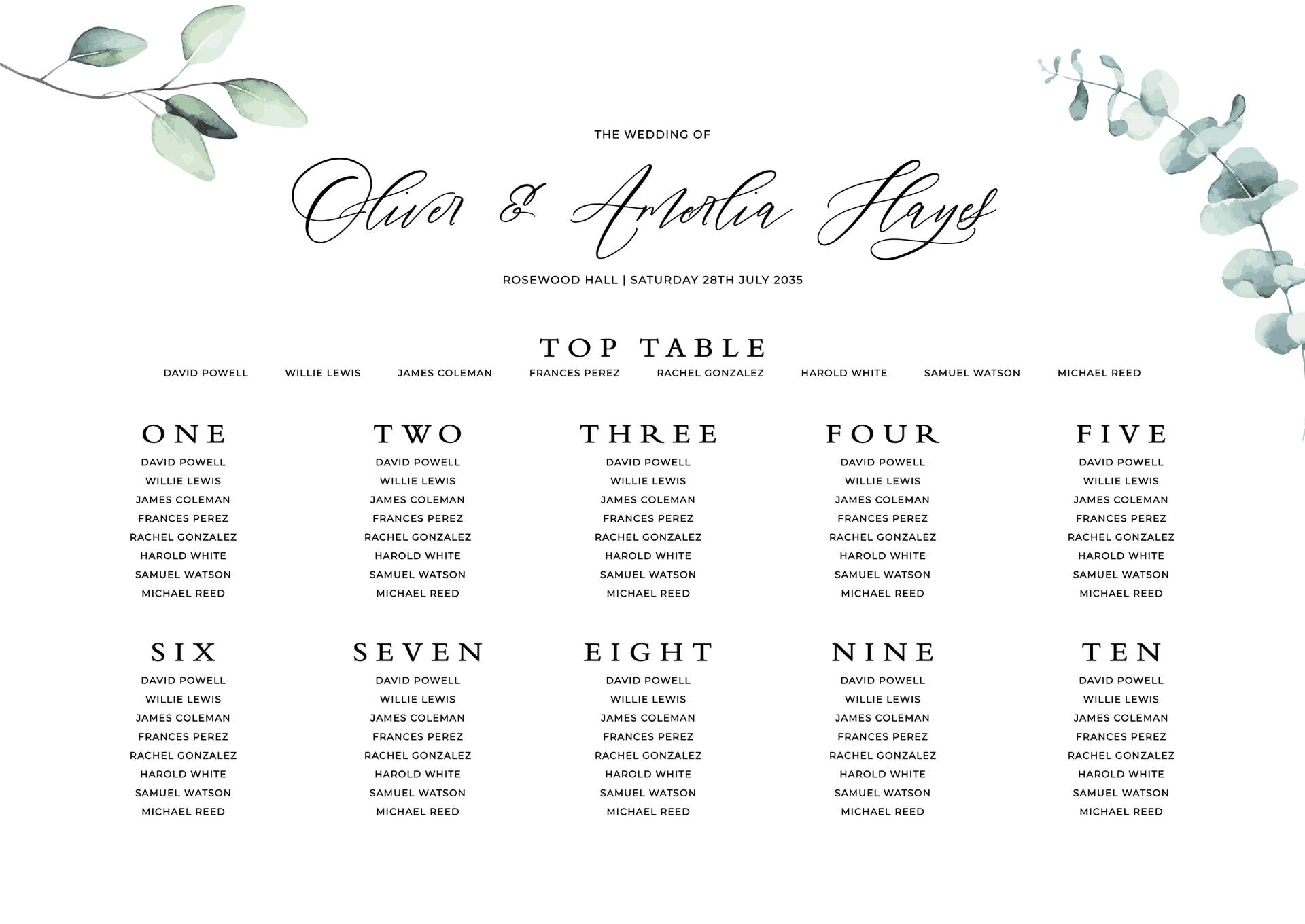 Argyle Table Plan