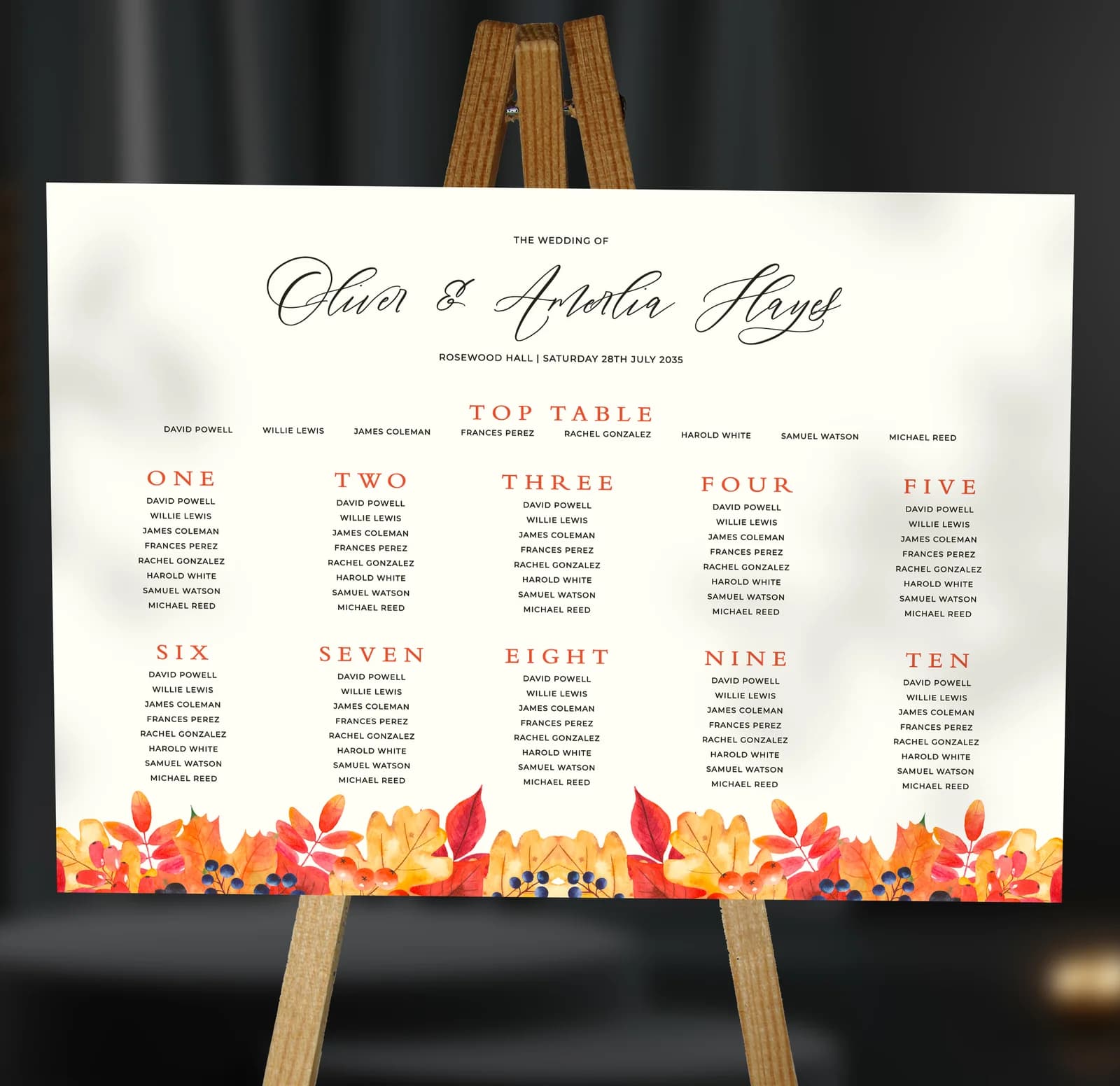 Autumn Table Plan — on the day wedding stationery