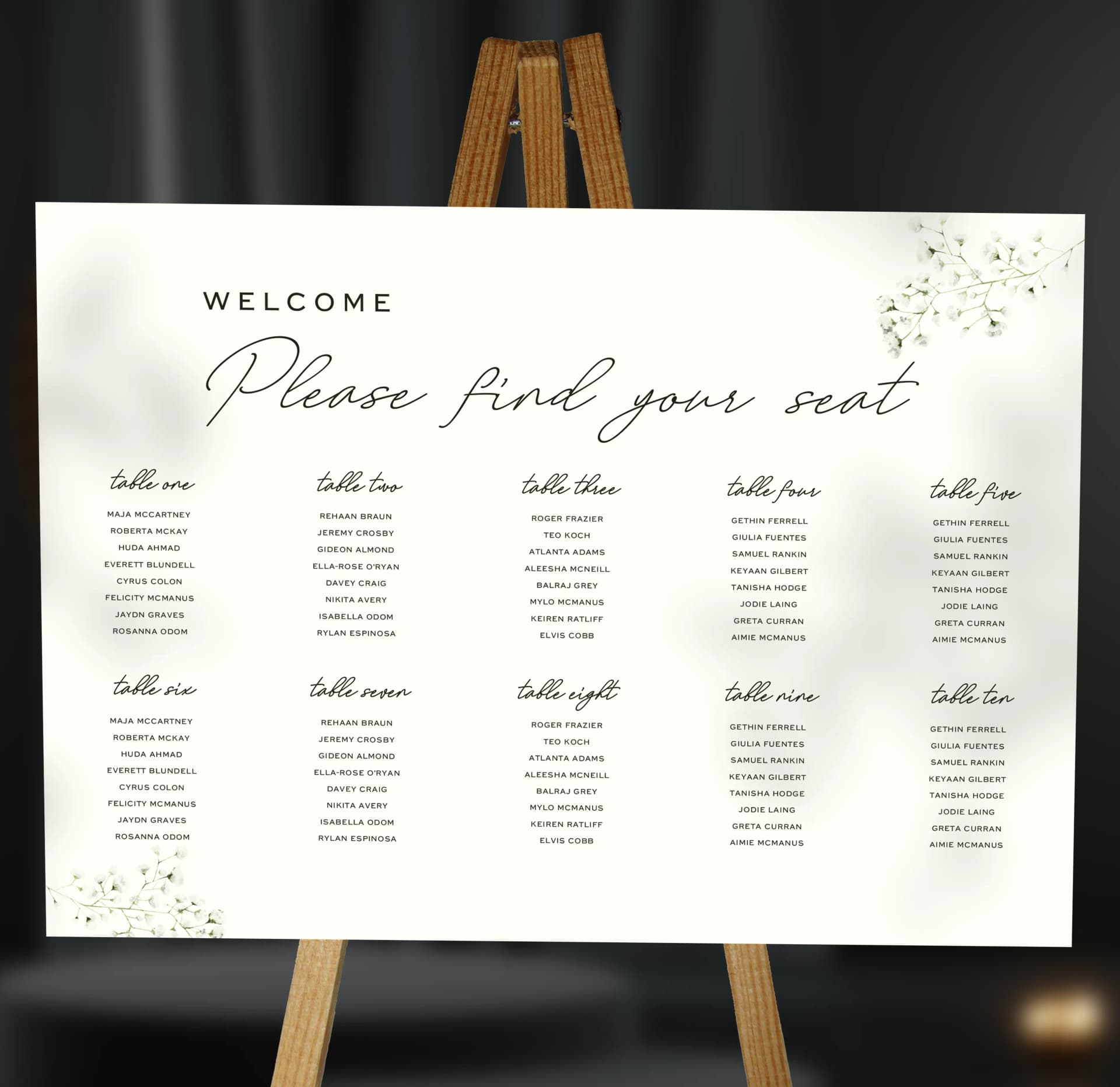 Gypsophila Table Plan — on the day wedding stationery