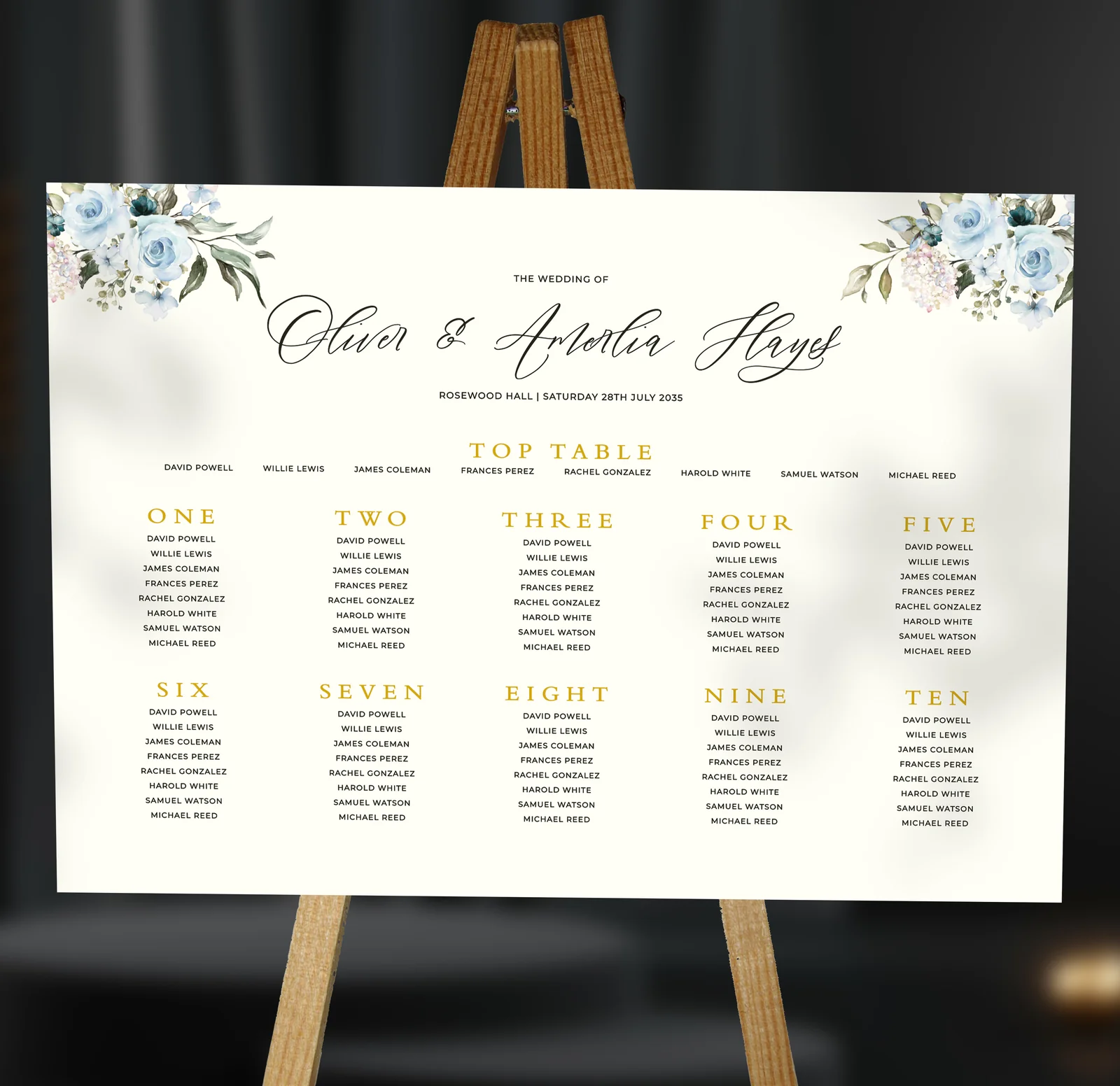 Blue Roses Table Plan — on the day wedding stationery