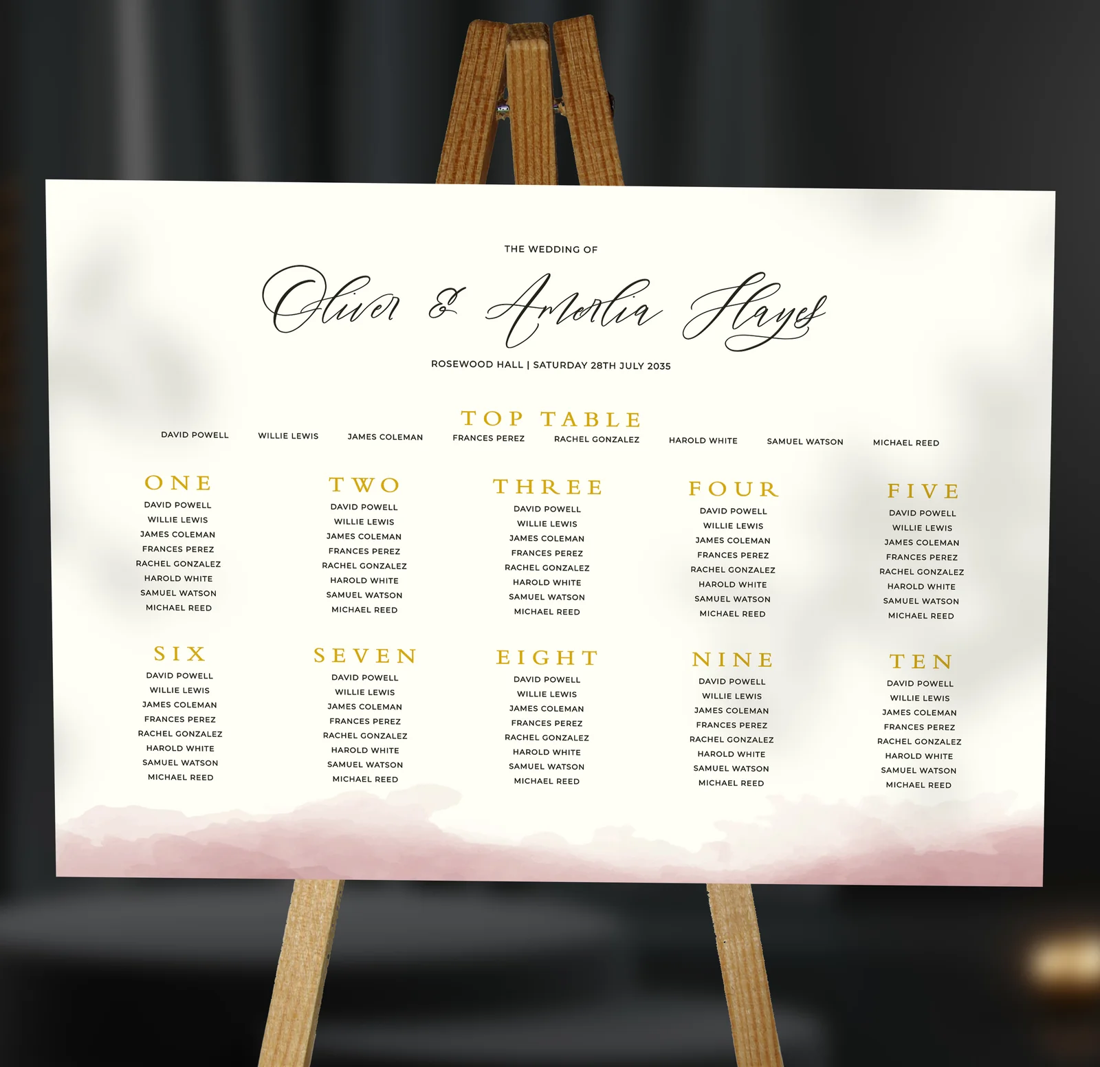 Burgundy Watercolour Table Plan — on the day wedding stationery