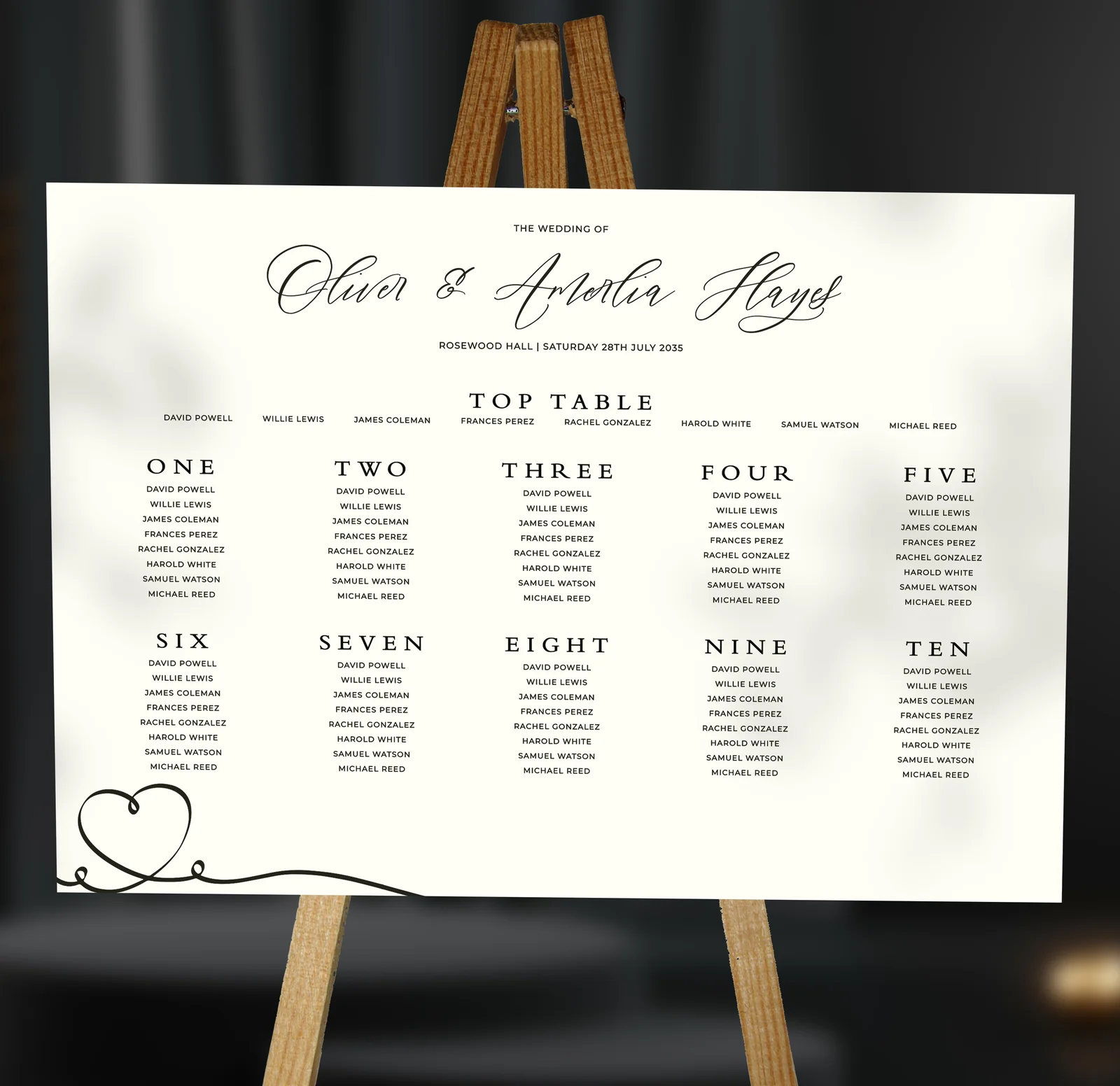 Calligraphy Table Plan — on the day wedding stationery