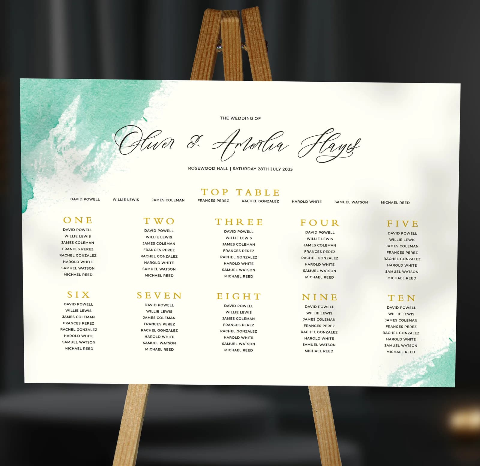 Green Watercolour Table Plan — on the day wedding stationery