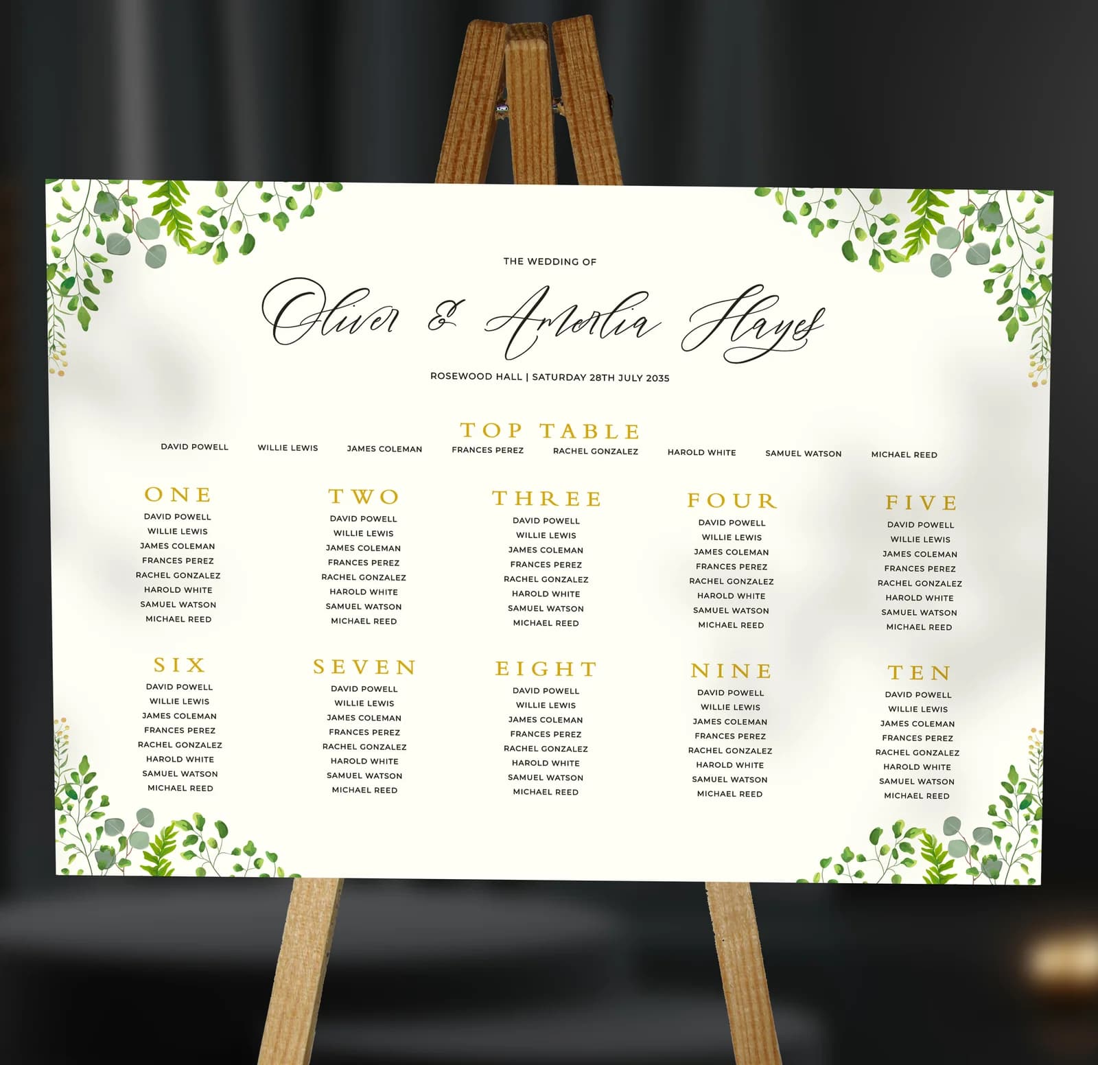 Greenery Eucalyptus Table Plan — on the day wedding stationery