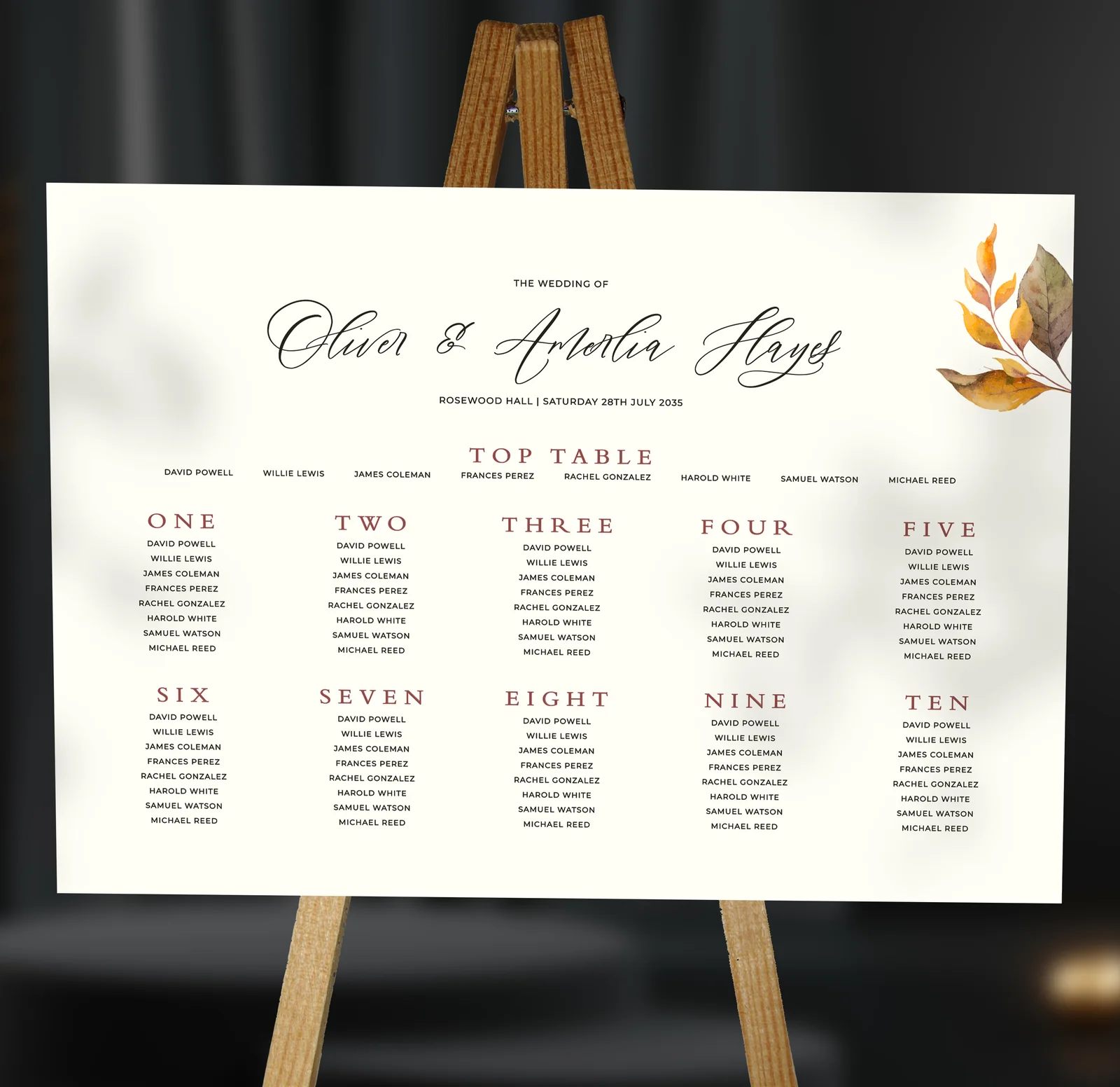 October Table Plan — on the day wedding stationery