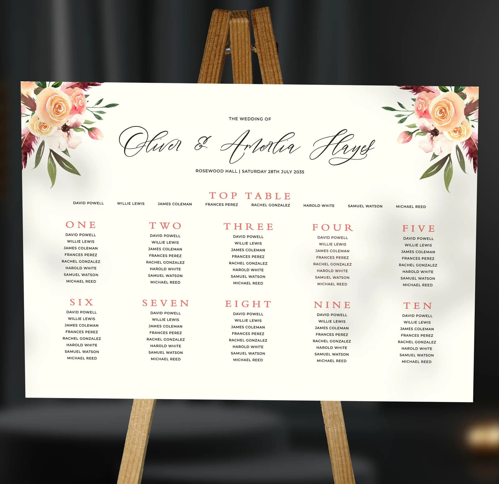Rustic Floral Table Plan — on the day wedding stationery