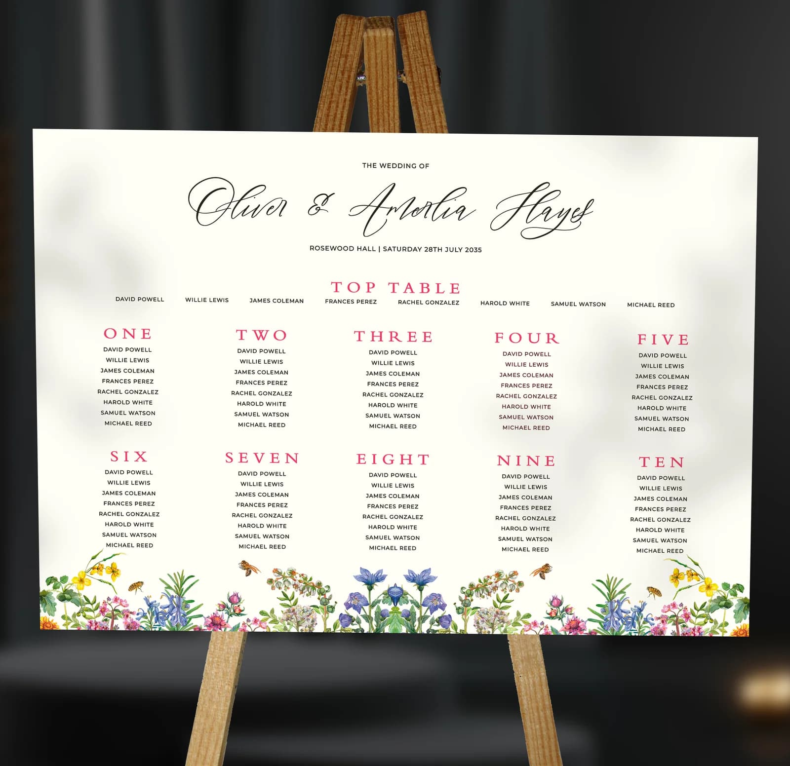 Spring Table Plan — on the day wedding stationery