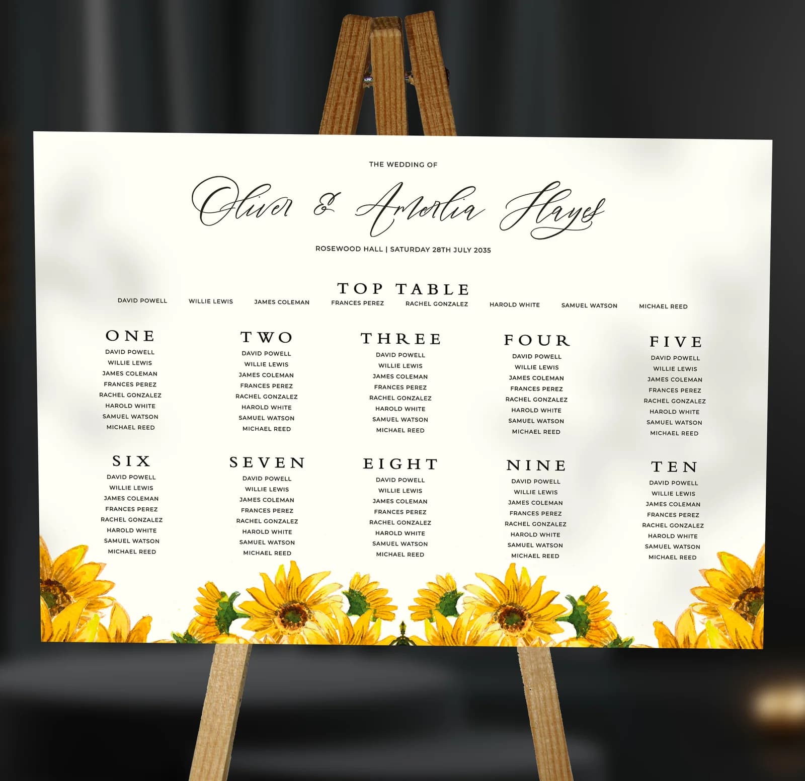 Sunflower Table Plan — on the day wedding stationery