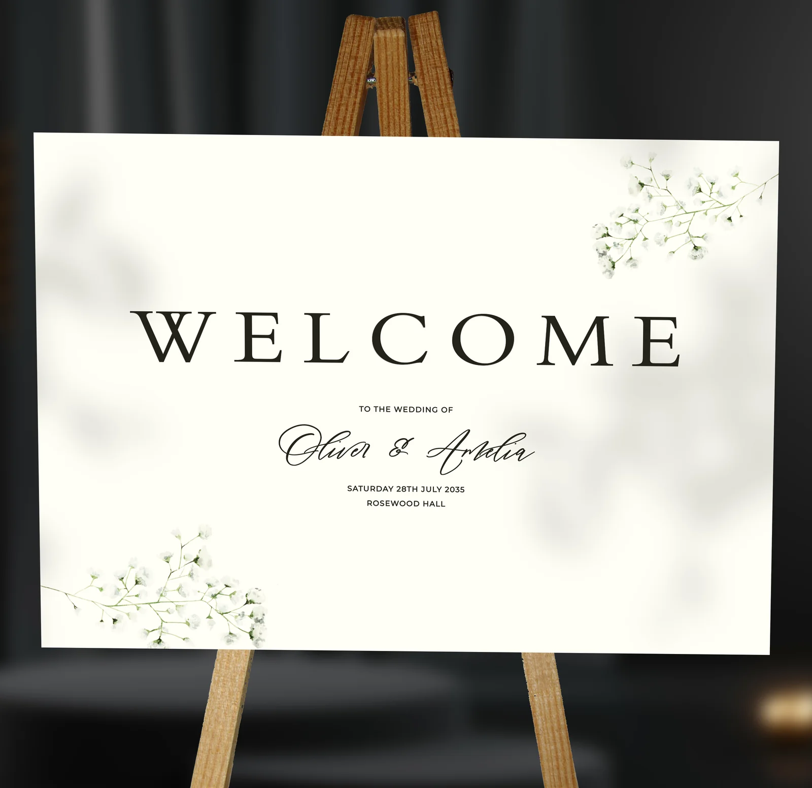 Gypsophila Welcome Sign — on the day wedding stationery