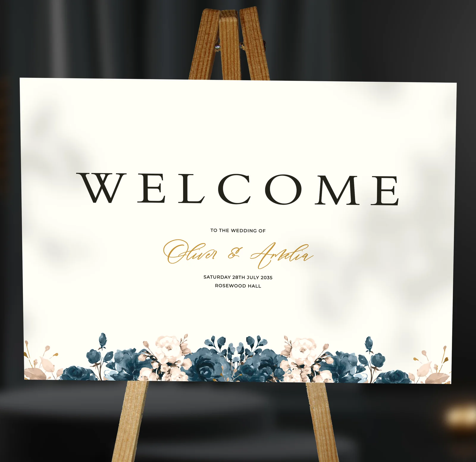 Blue Flowers Welcome Sign — on the day wedding stationery
