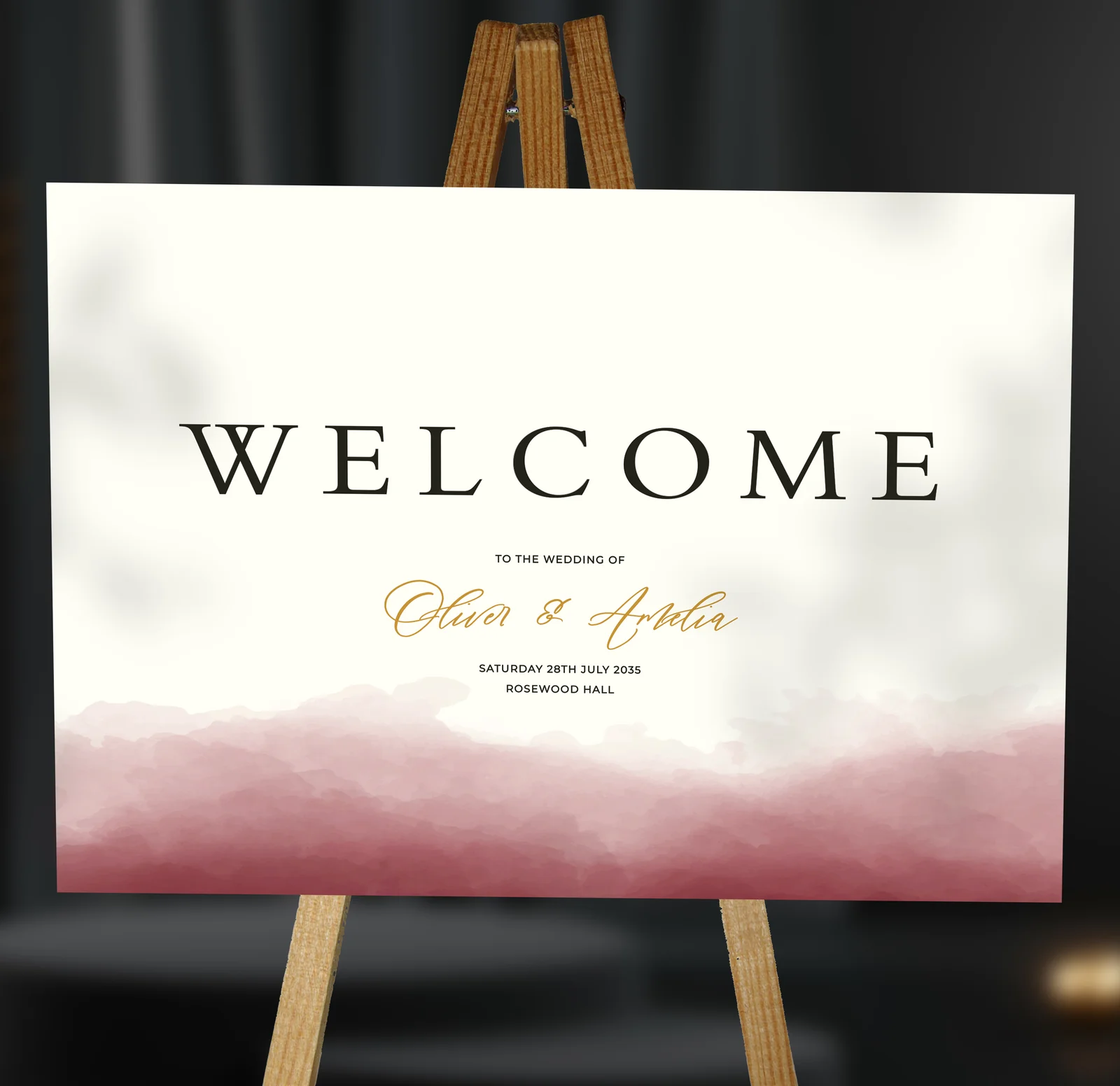 Burgundy Watercolour Welcome Sign — on the day wedding stationery