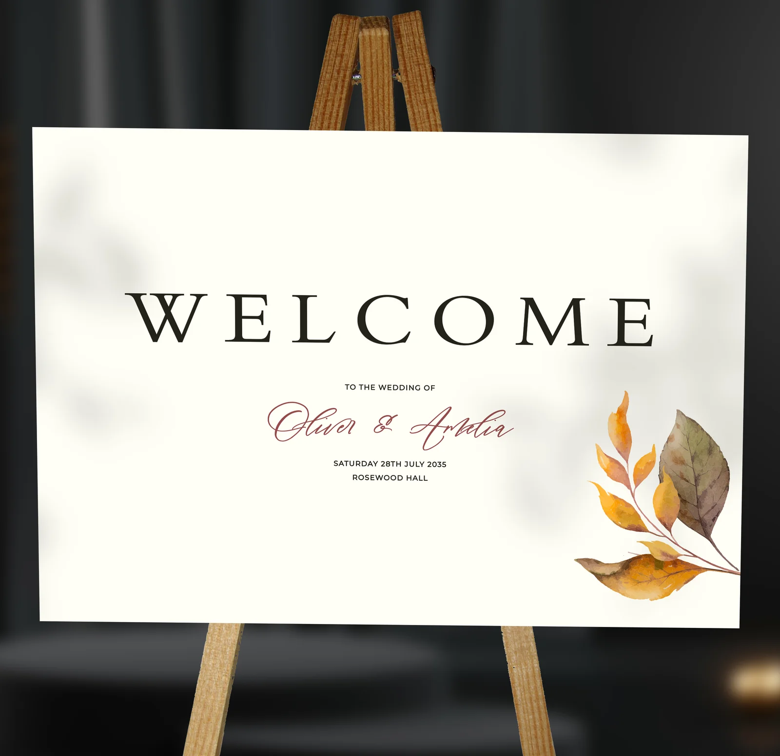 October Welcome Sign — on the day wedding stationery