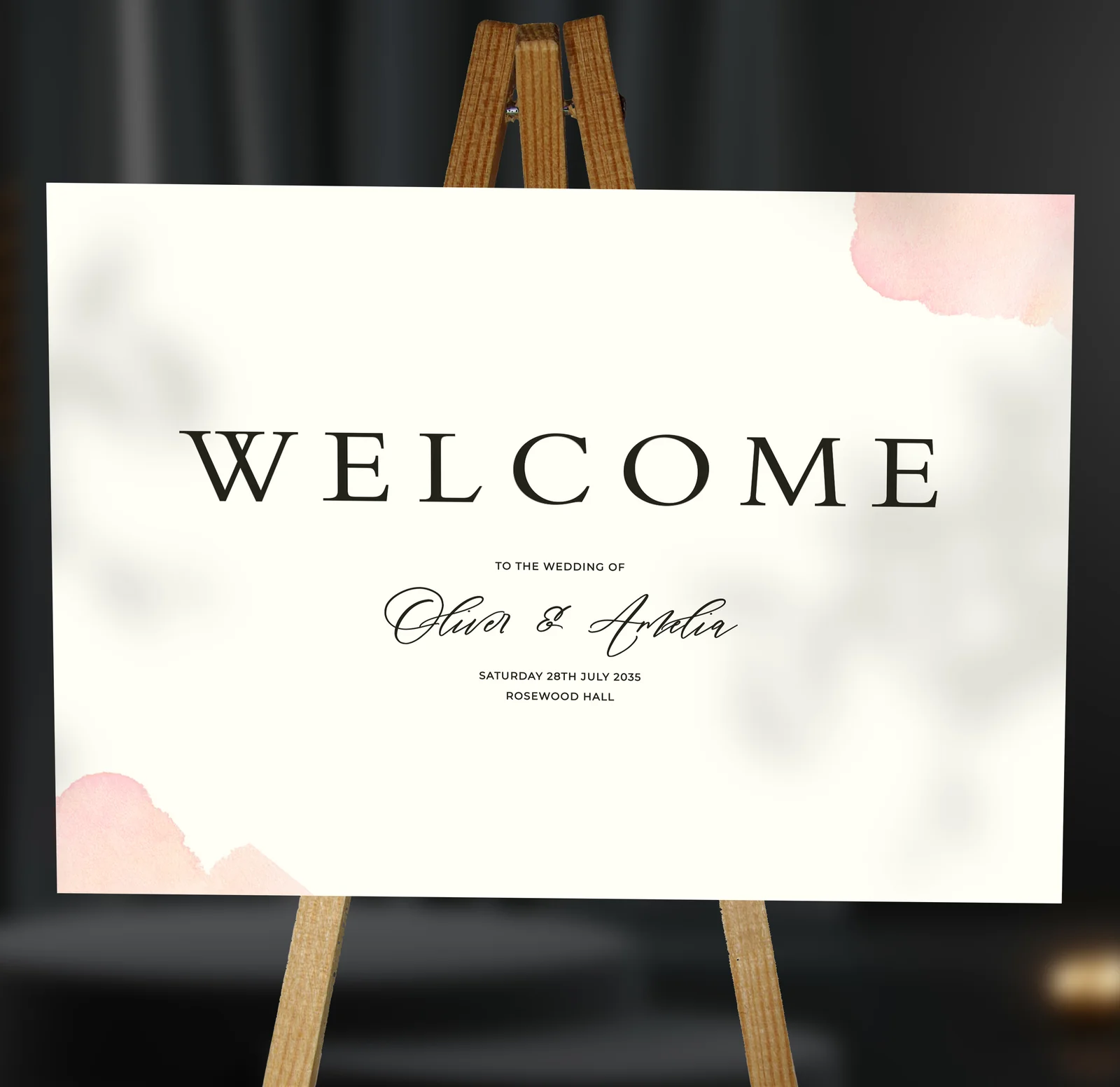 Pink Watercolour Welcome Sign — on the day wedding stationery