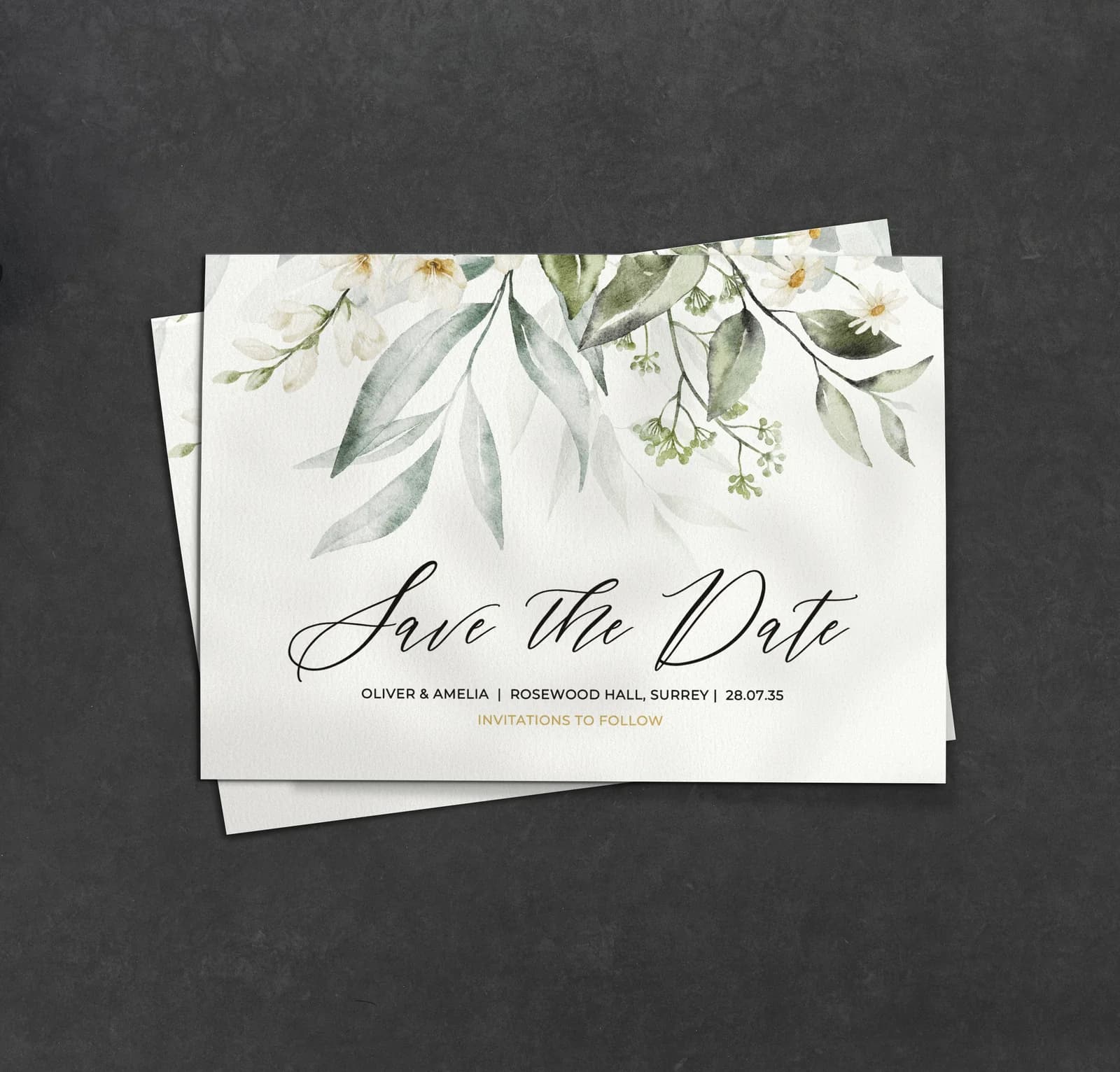 Green Leaves Watercolour Save The Date — save the date wedding stationery