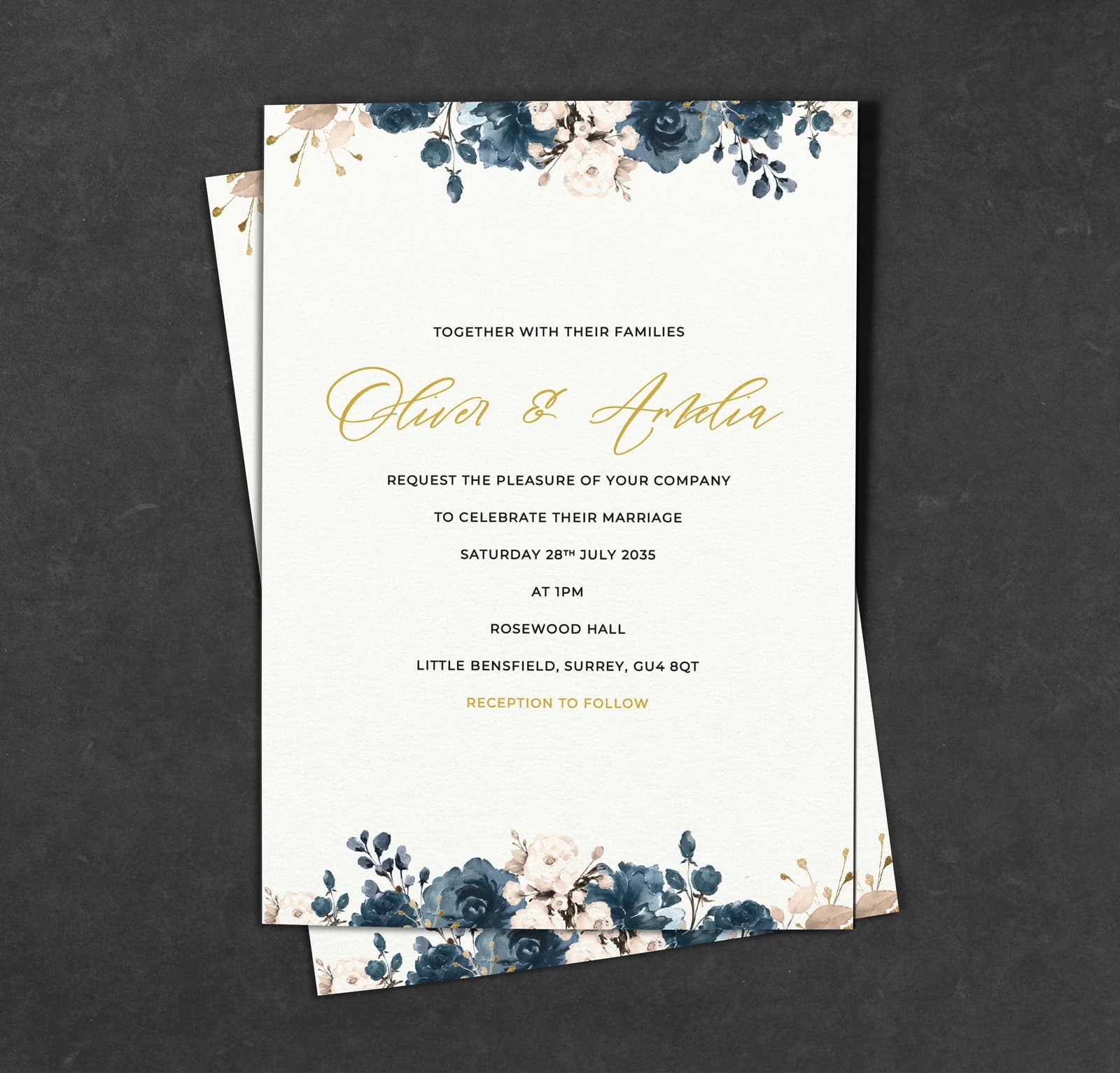 Blue Flowers 2 Invitation — invitation wedding stationery