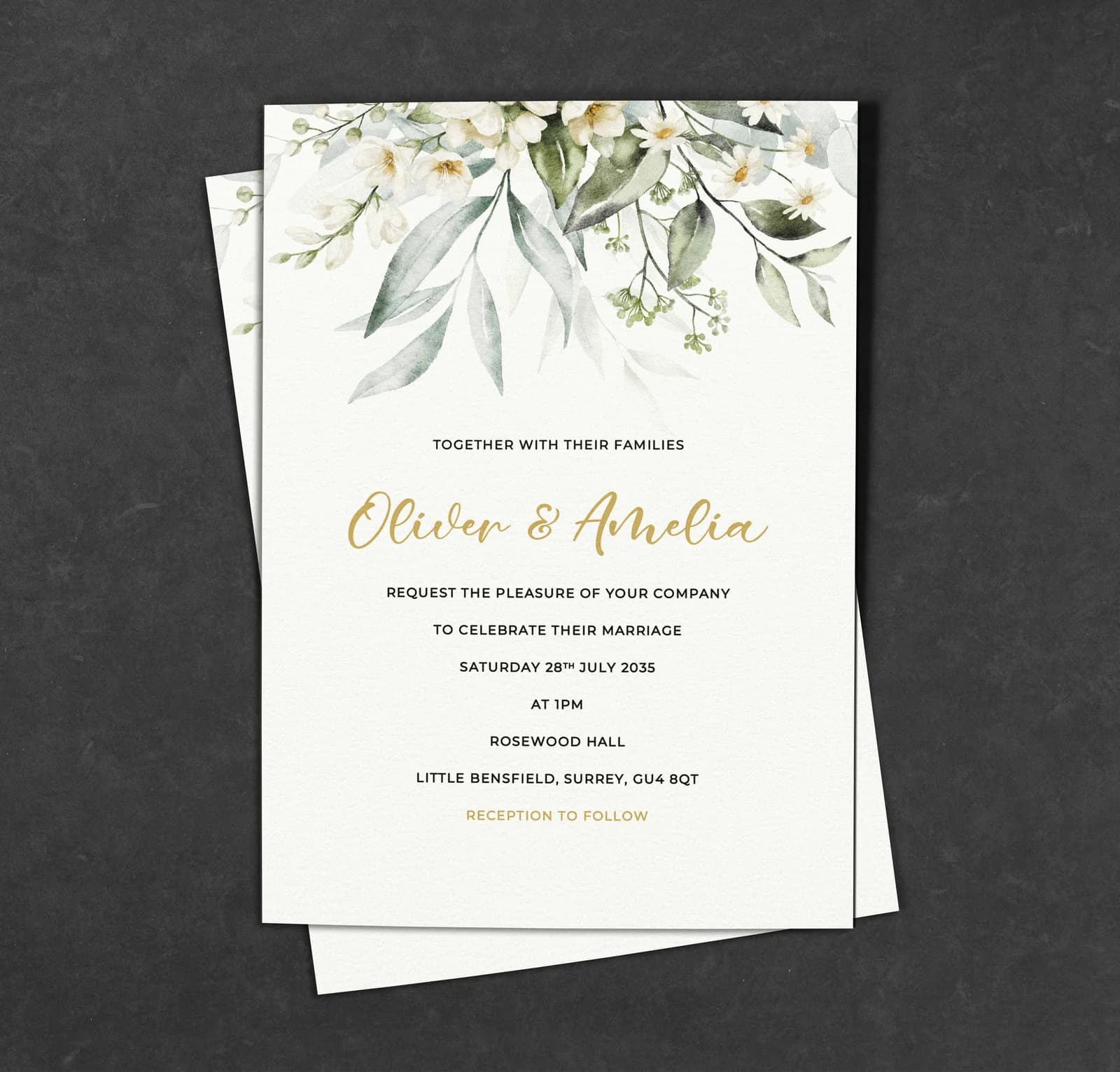 Green Leaves Watercolour Invitation