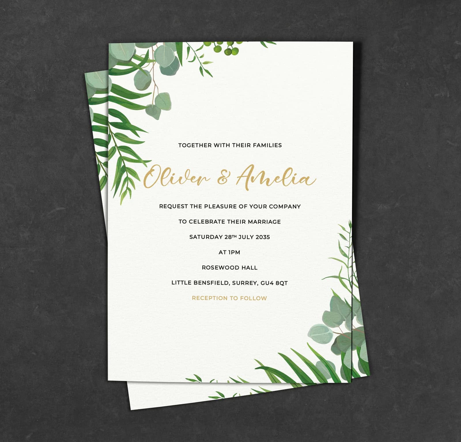 Green Leaves Invitation — invitation wedding stationery