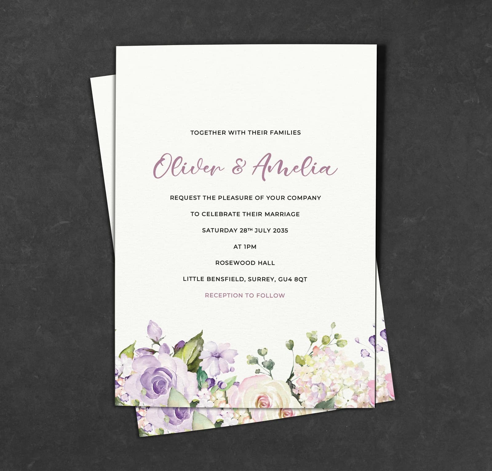 Lilac Floral Invitation — invitation wedding stationery