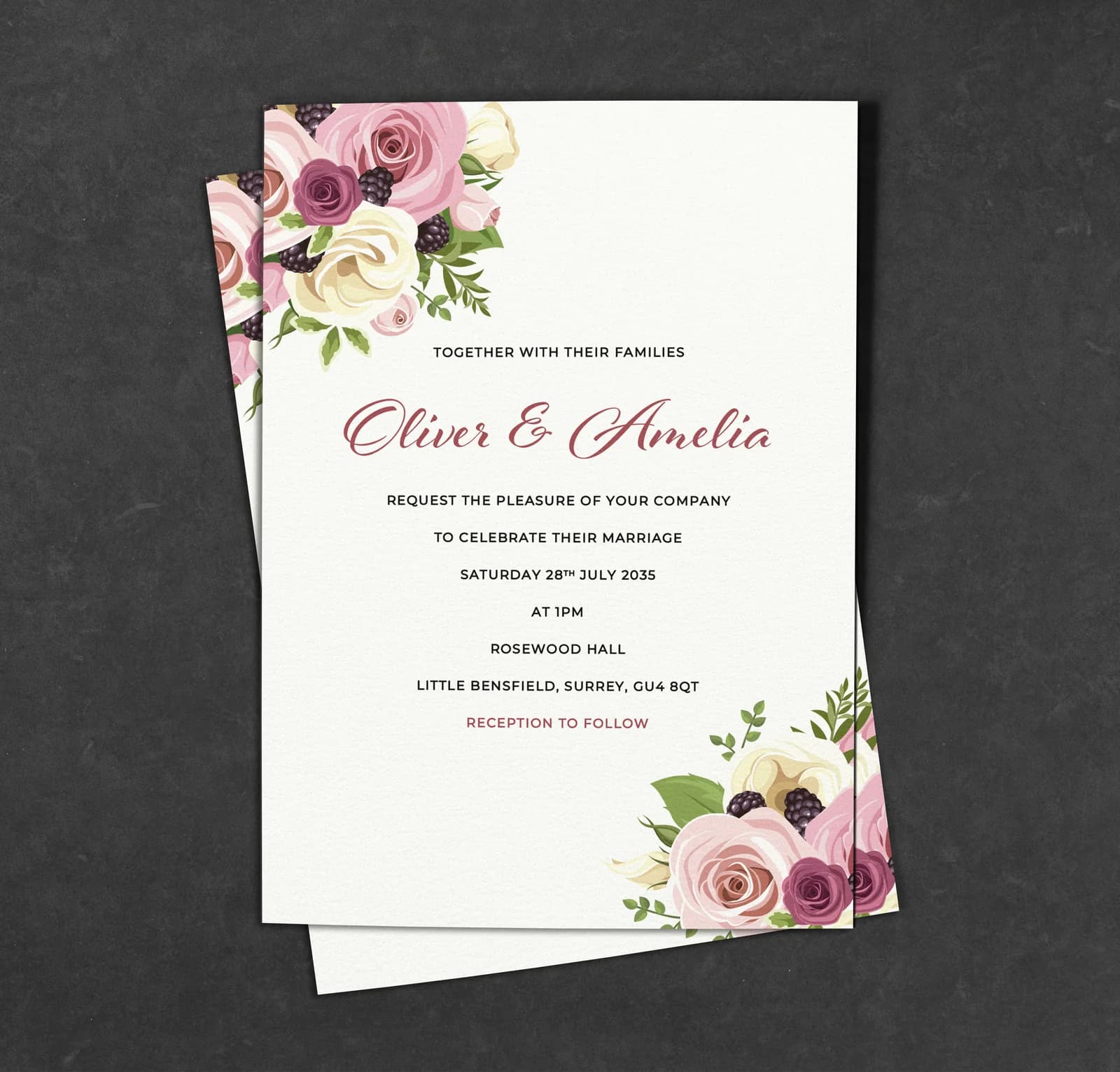 Mauve Floral Invitation — invitation wedding stationery