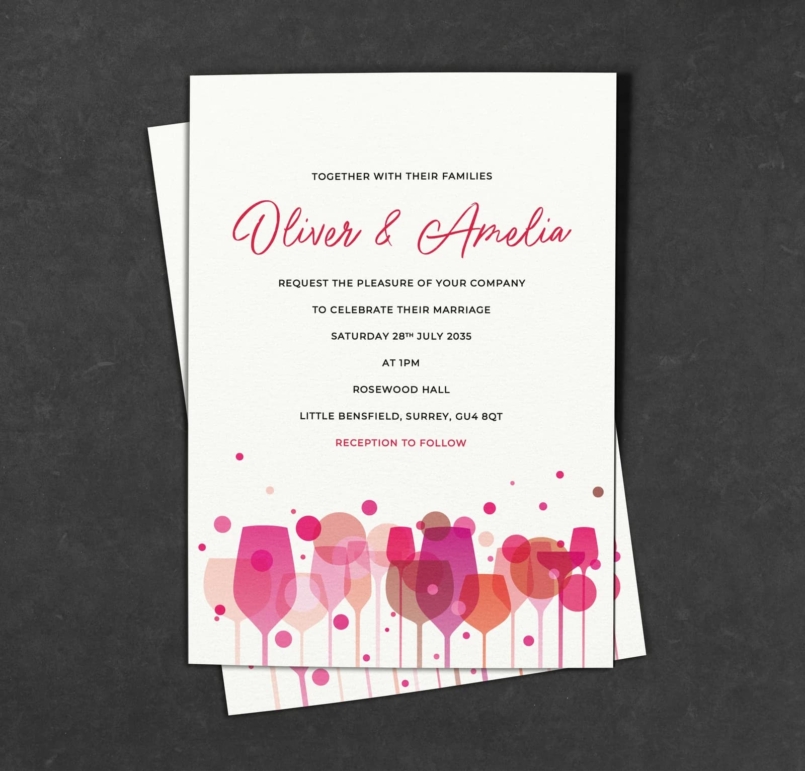 Pink Glasses Invitation — invitation wedding stationery
