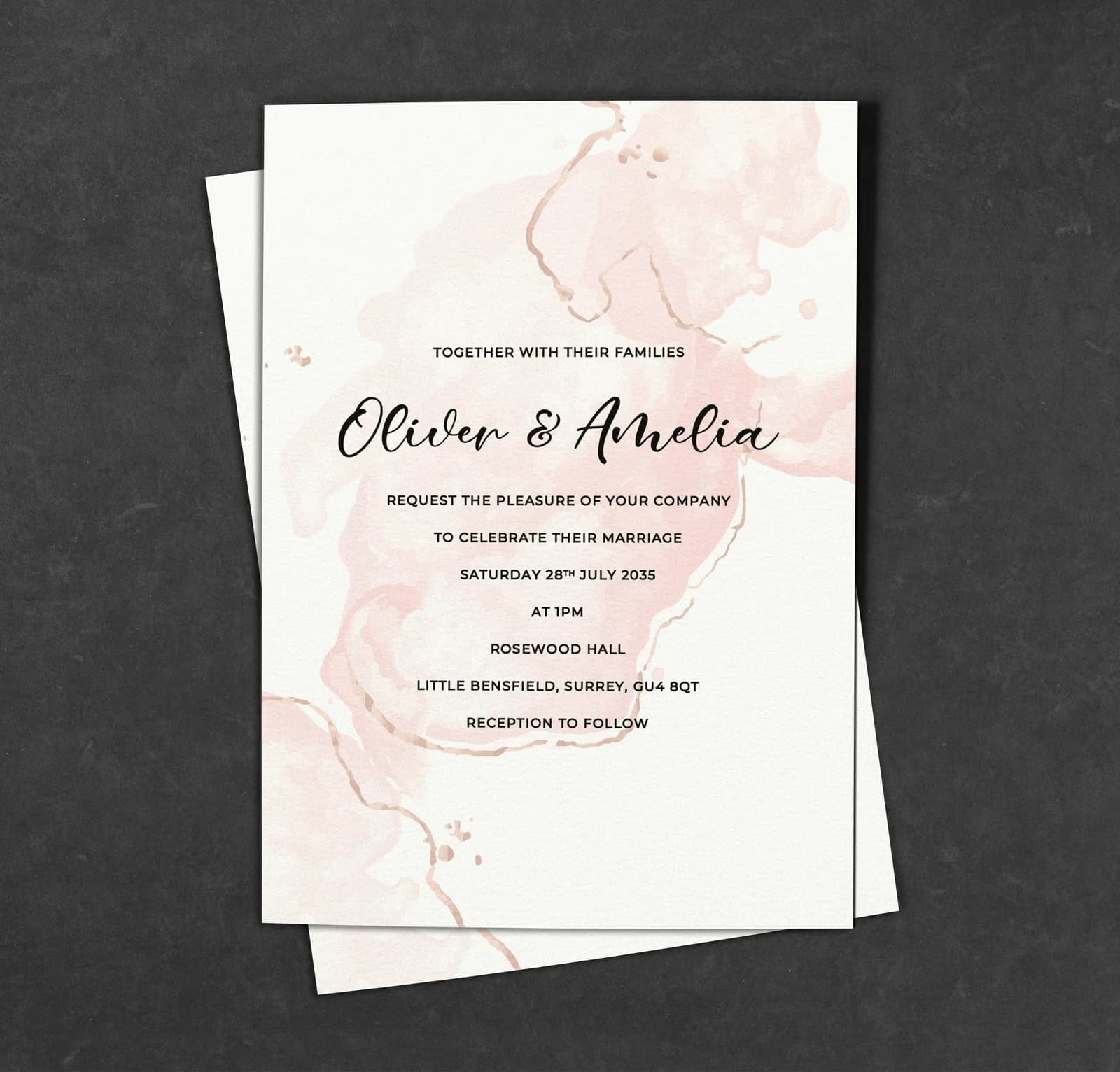 Pink Watercolour Invitation — invitation wedding stationery