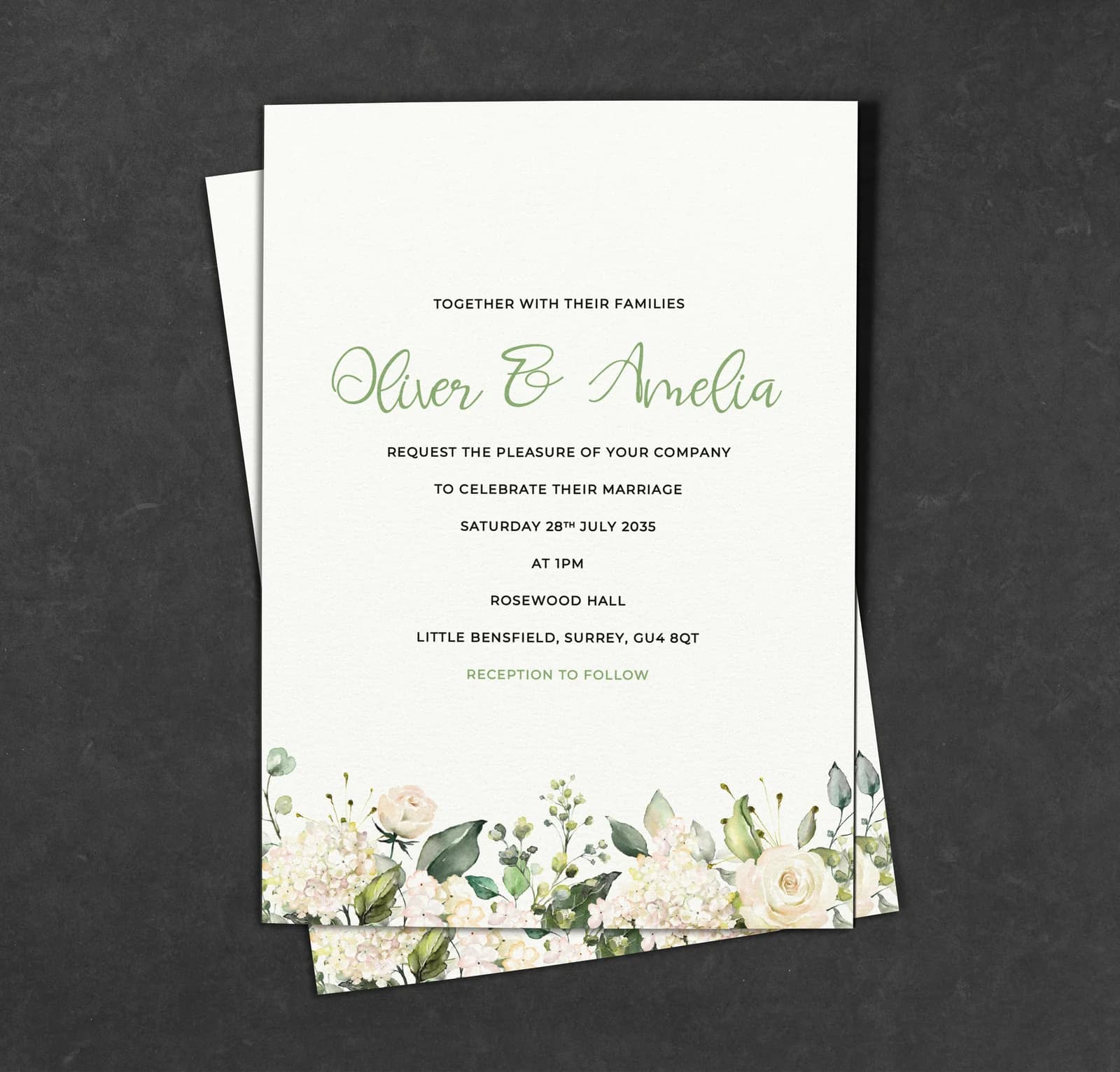 White Roses Invitation — invitation wedding stationery