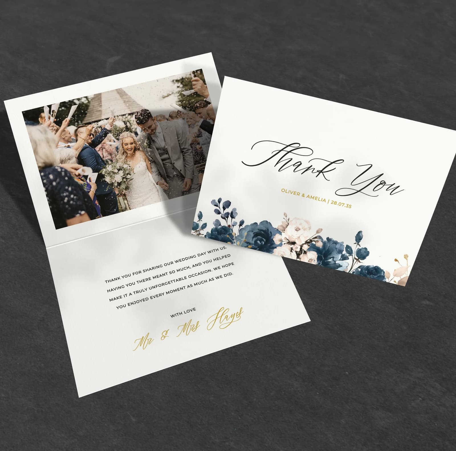 Blue Flowers — Thank You Card — thank you wedding stationery