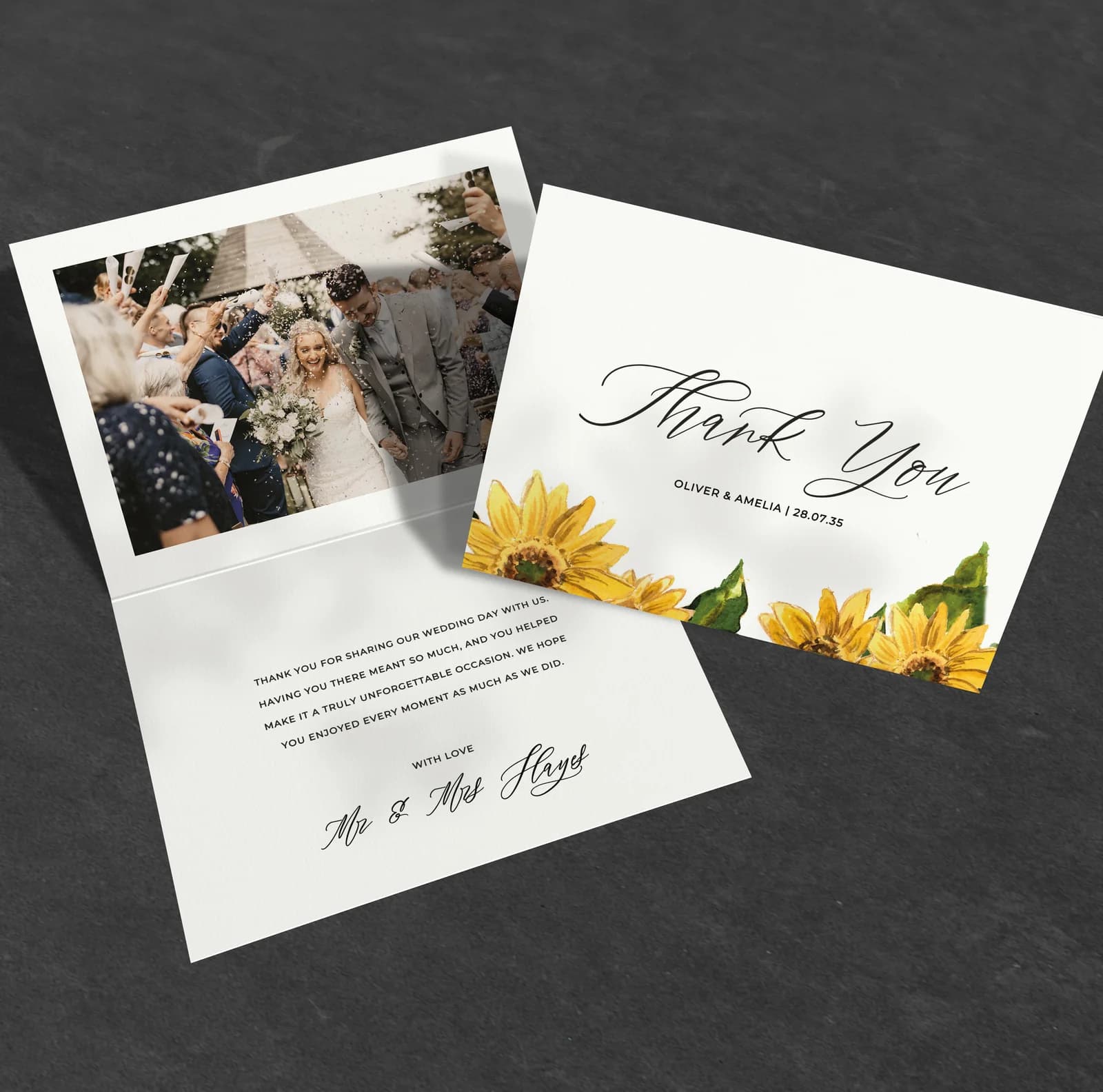 Sunflowers — Thank You Card — thank you wedding stationery