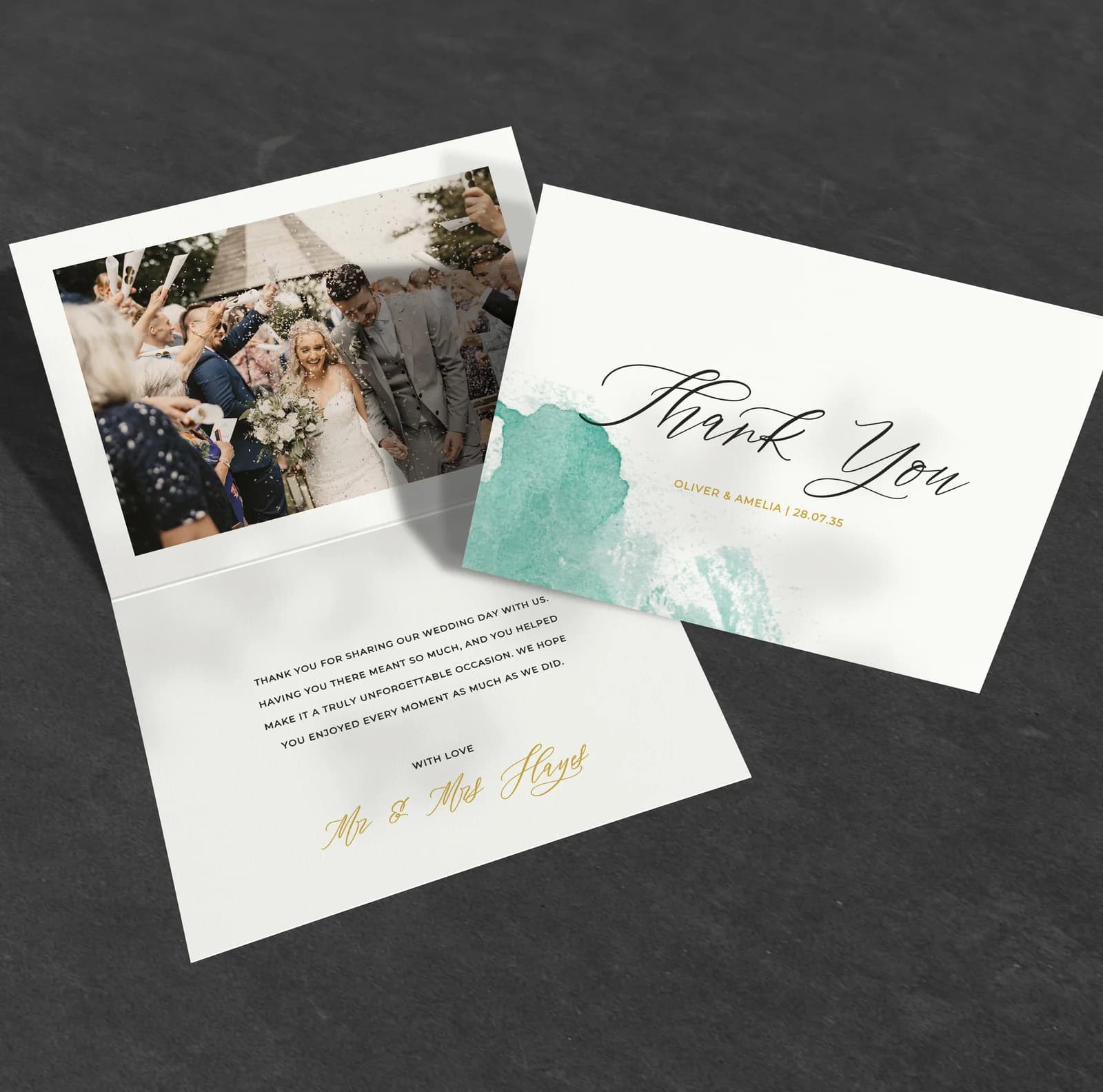 Teal Watercolour Thank You Card — thank you wedding stationery