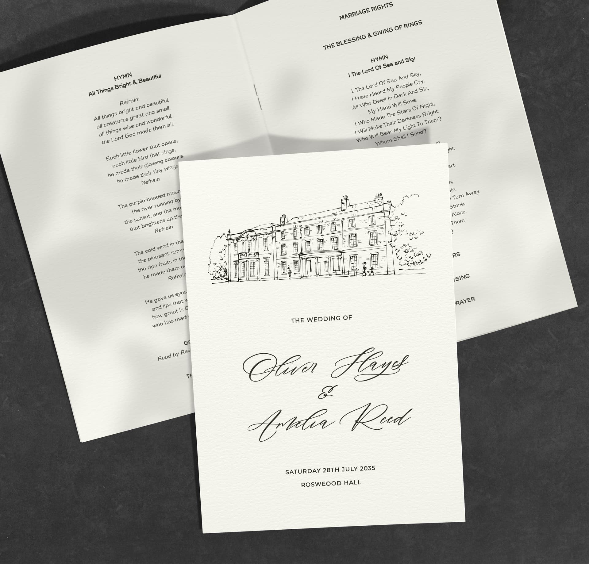 Classic Venue Sketch Order of Service — on the day wedding stationery