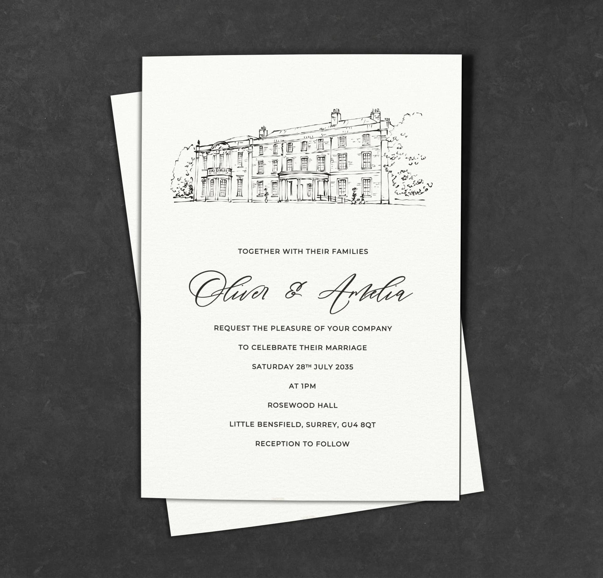 Classic Venue Sketch Invitation — invitation wedding stationery