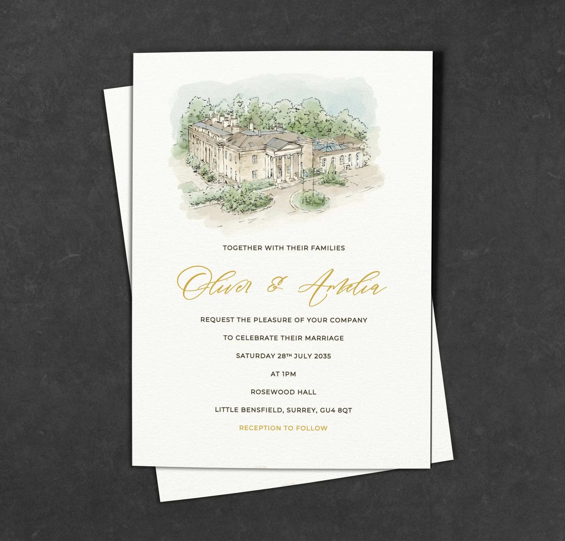 Classic Venue Illustration Invitation — invitation wedding stationery