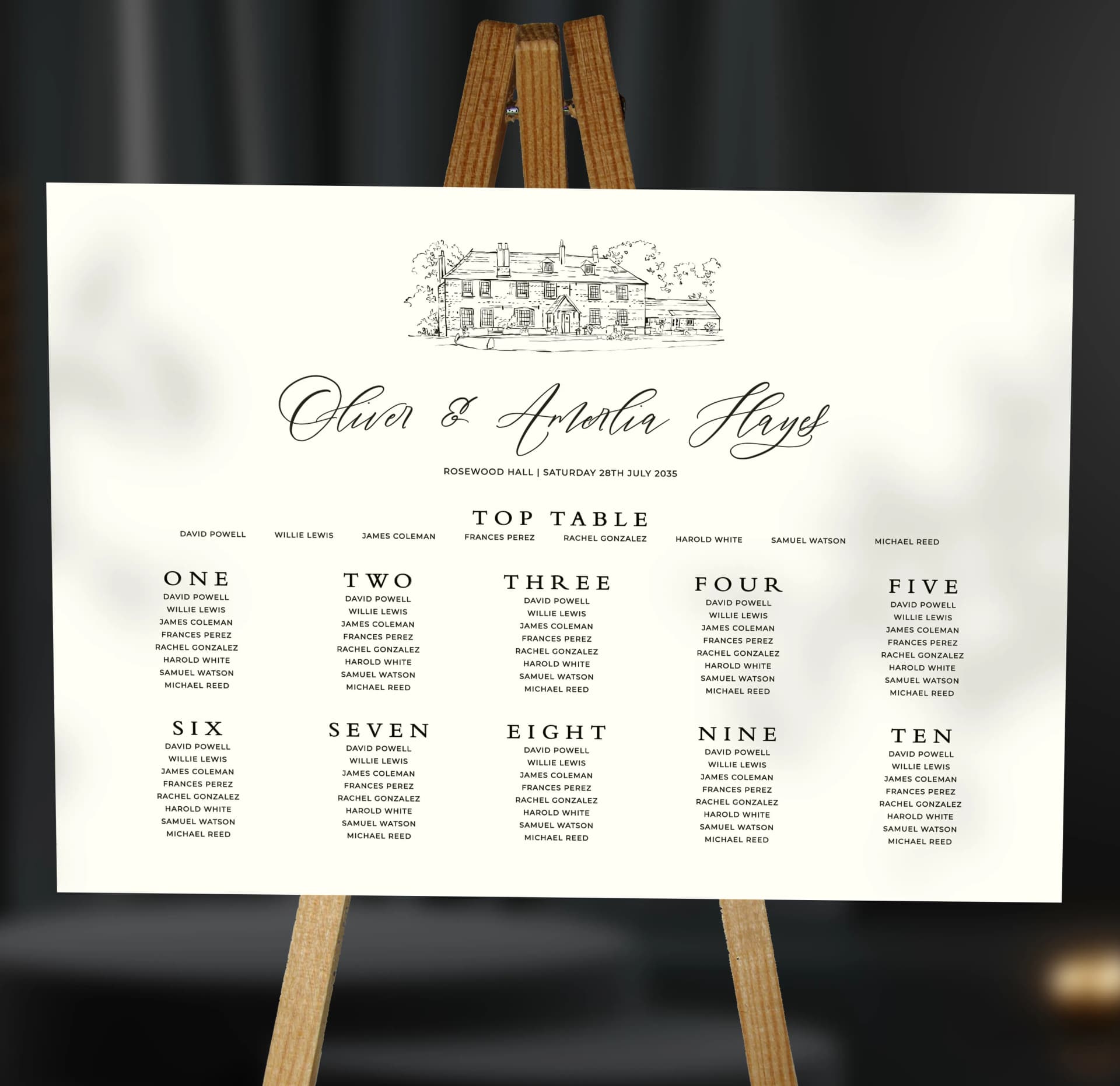 Classic Venue Sketch Table Plan — on the day wedding stationery