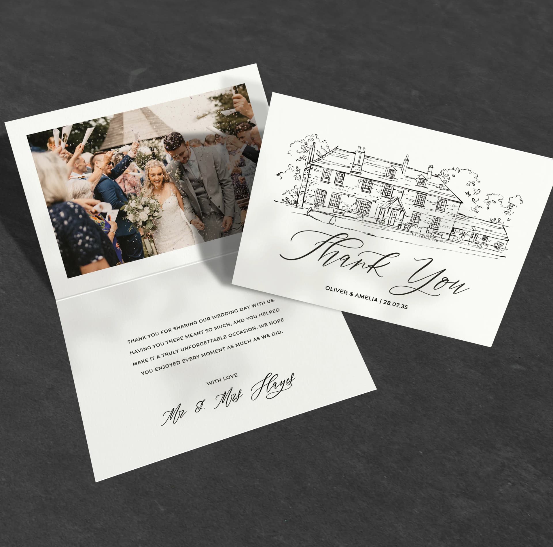 Classic Venue Sketch Thank You Card — thank you wedding stationery