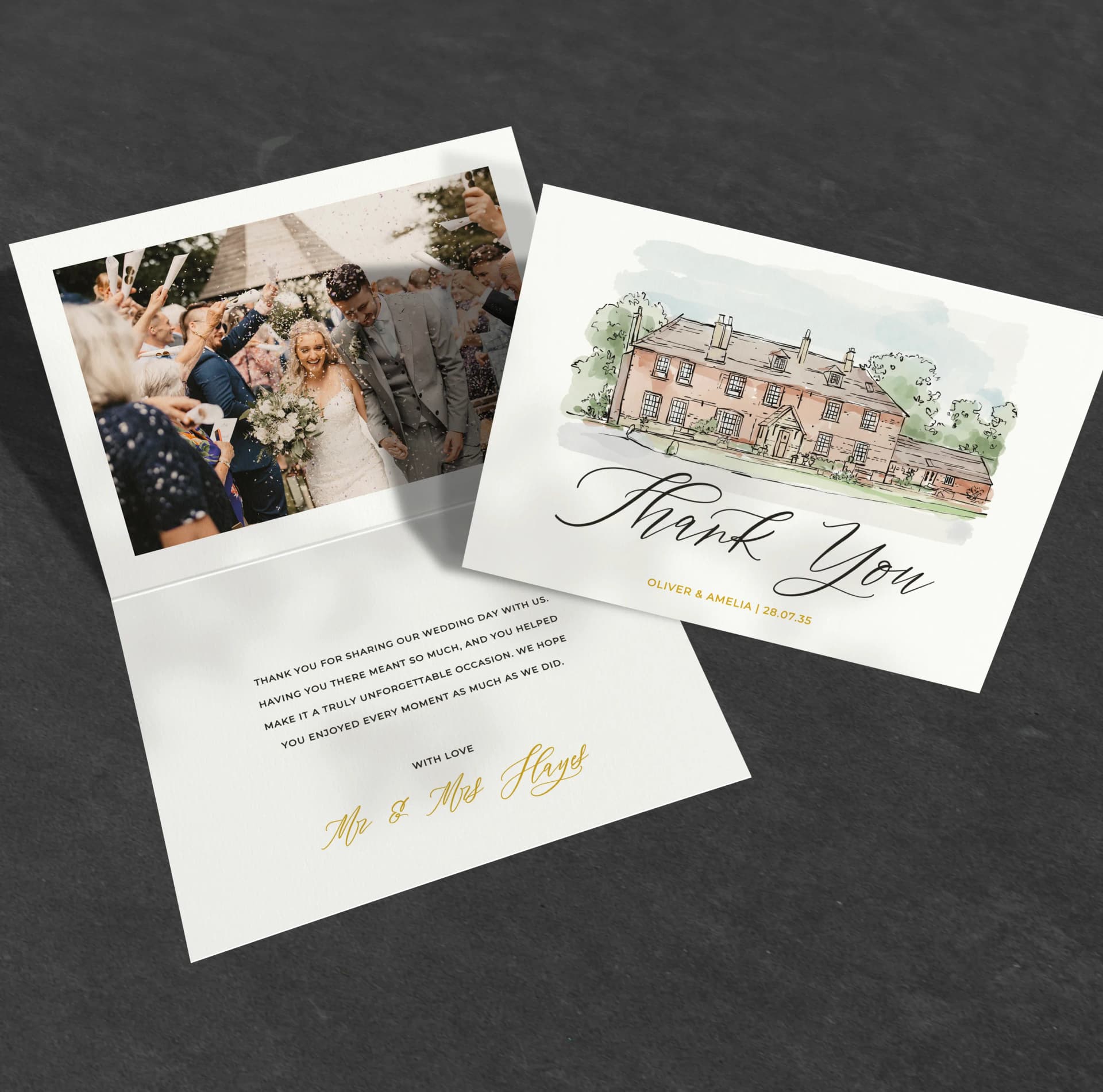 Classic Venue Illustration Thank You Card — invitation wedding stationery